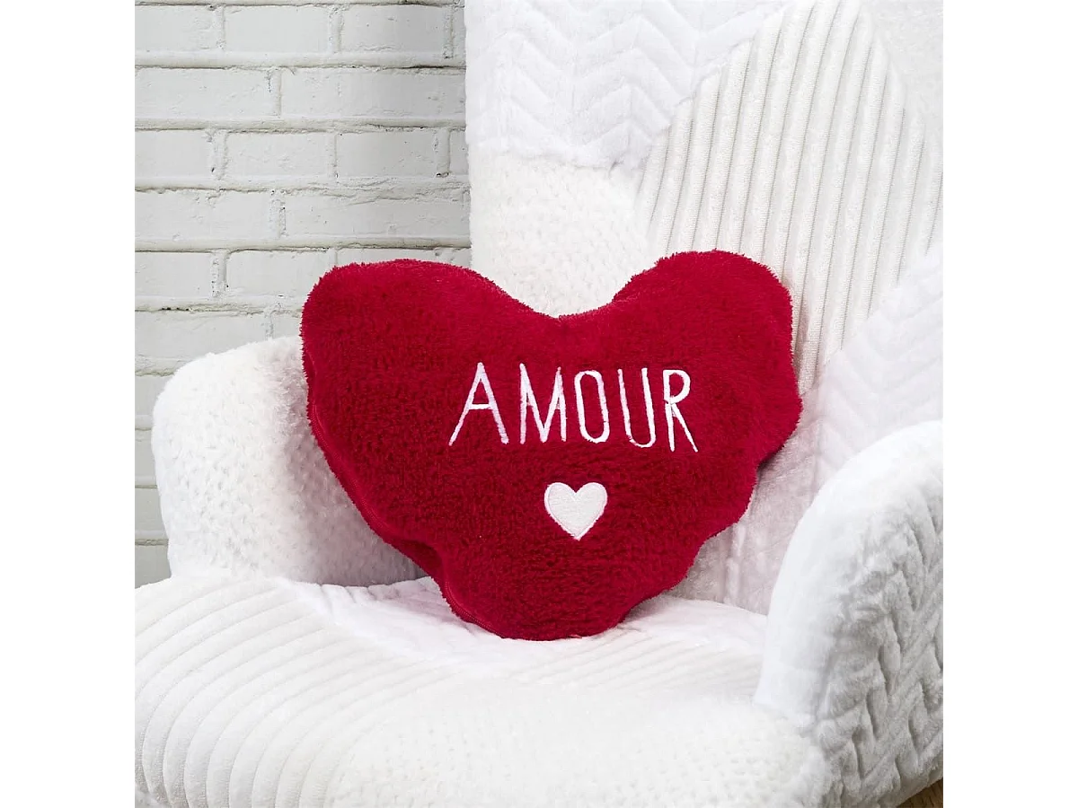 Plaid Coussin 2-en-1 "amour" en Sherpa Coloris rouge