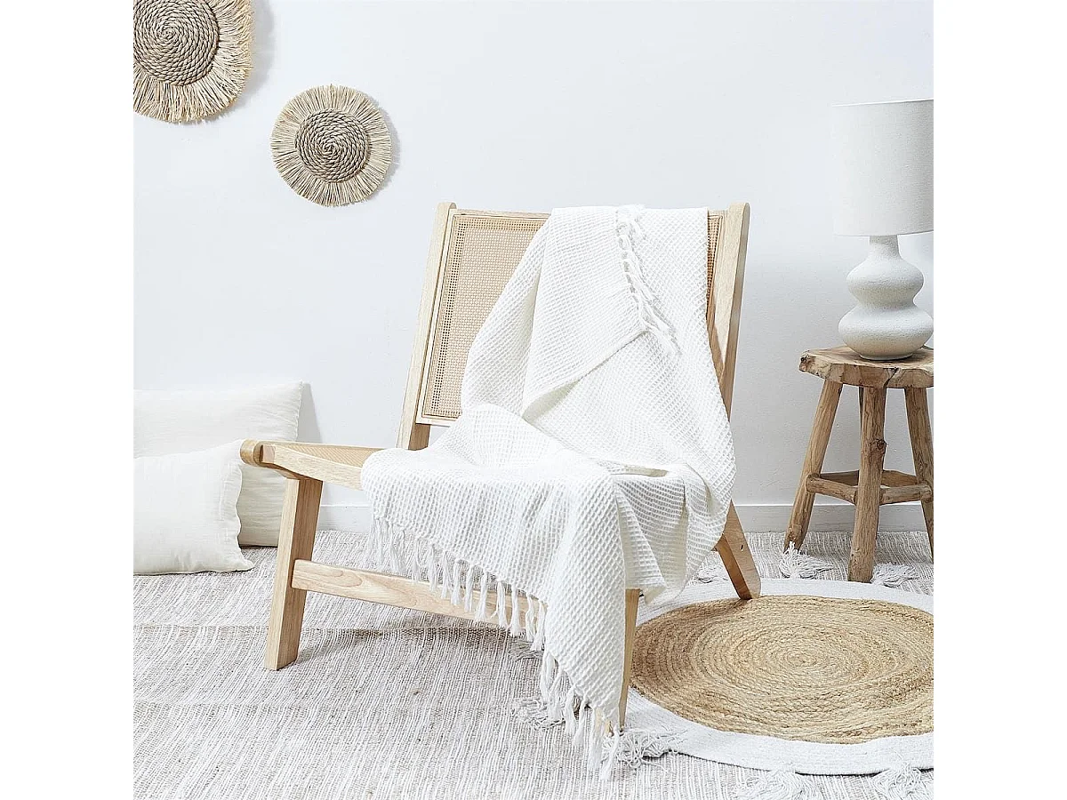 Plaid jeté de canapé 150x200cm style gaufré coloris ivoire