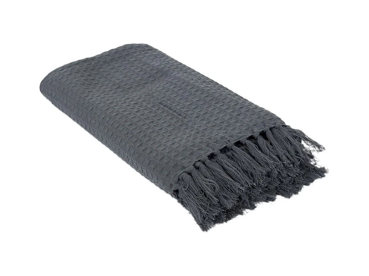 Plaid jeté de canapé 120x150cm style gaufré coloris gris anthracite