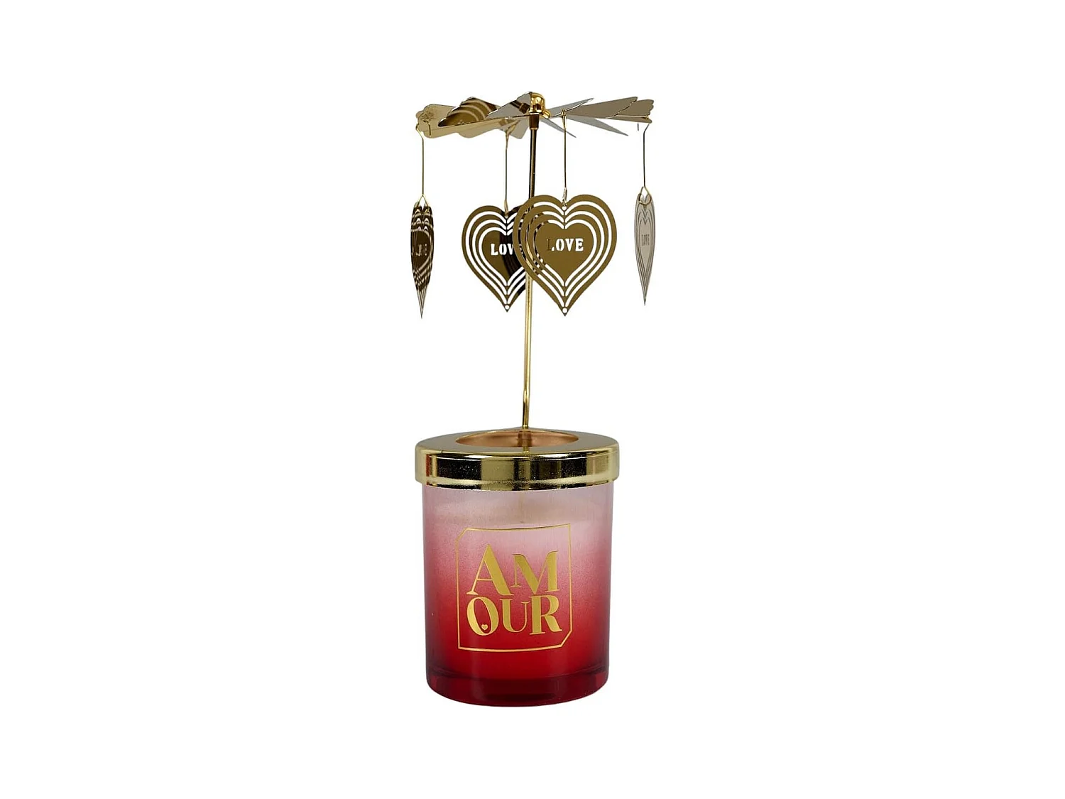 Bougie parfumée avec carousel de coeur (H16 cm) collection amour senteur rêve poudré