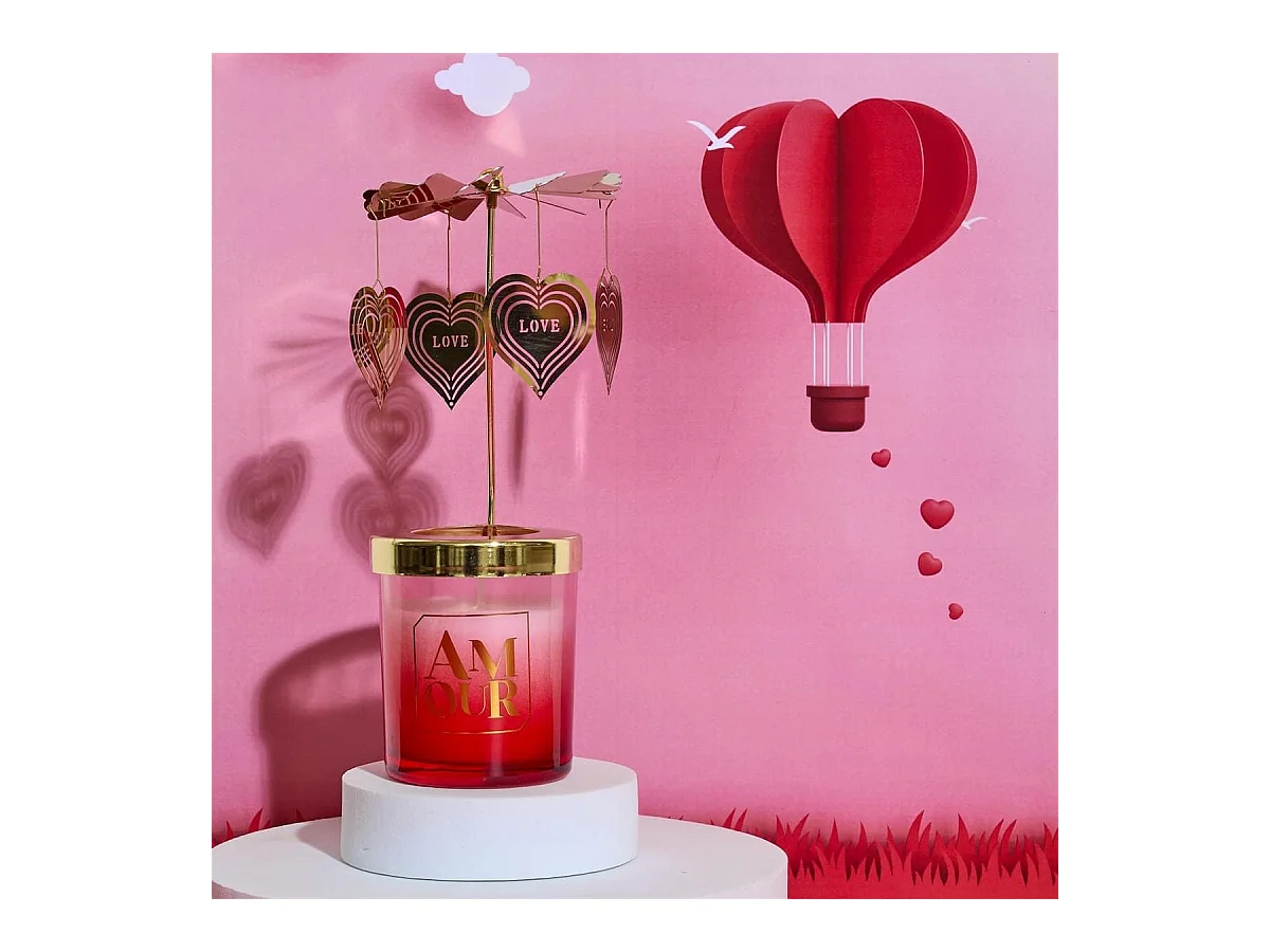 Bougie parfumée avec carousel de coeur (H16 cm) collection amour senteur rêve poudré
