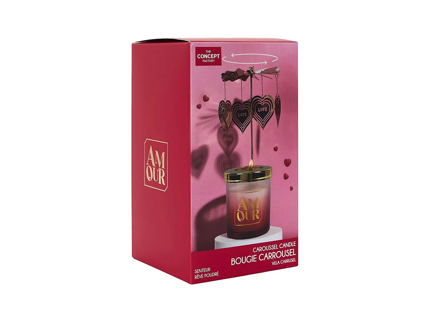 Bougie parfumée avec carousel de coeur (H16 cm) collection amour senteur rêve poudré