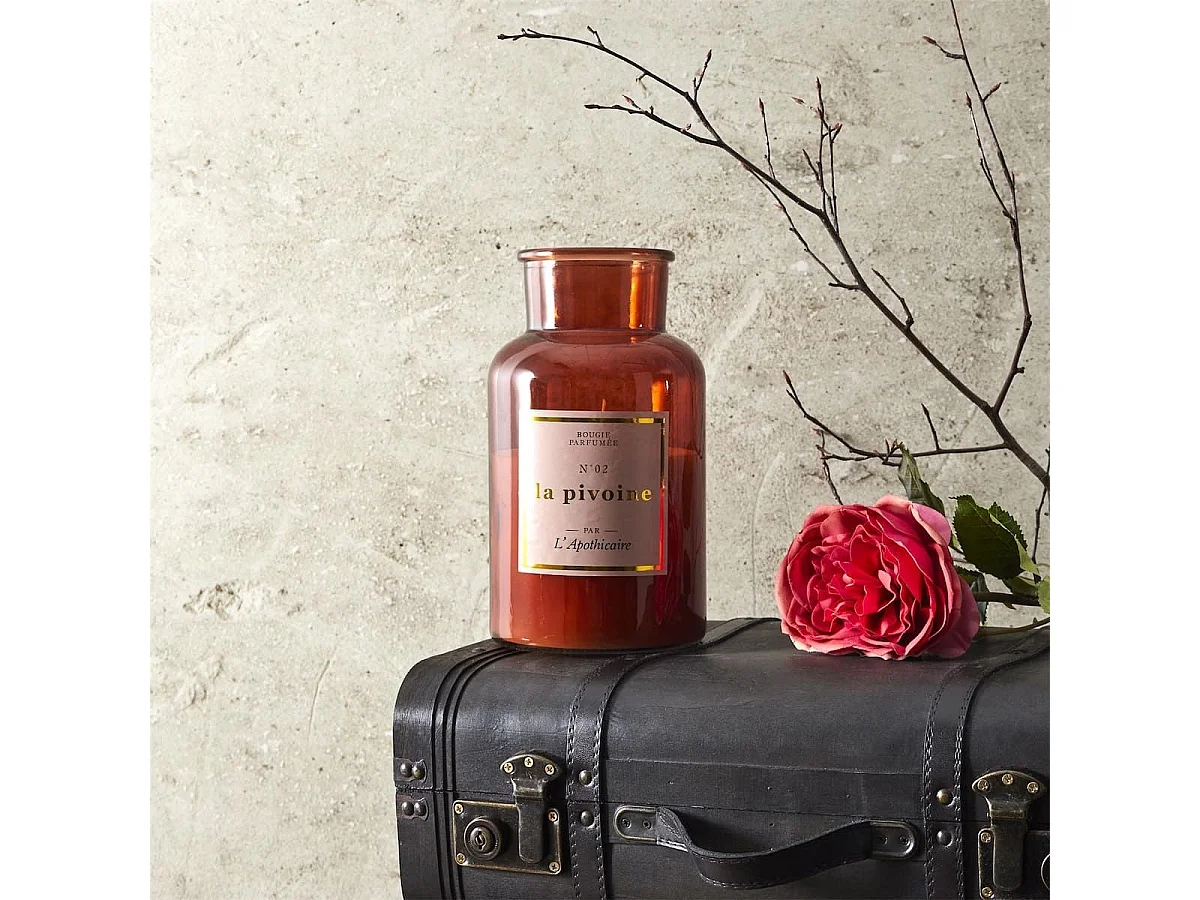 Bougie XXL en verre marron parfum pivoine (H25cm)