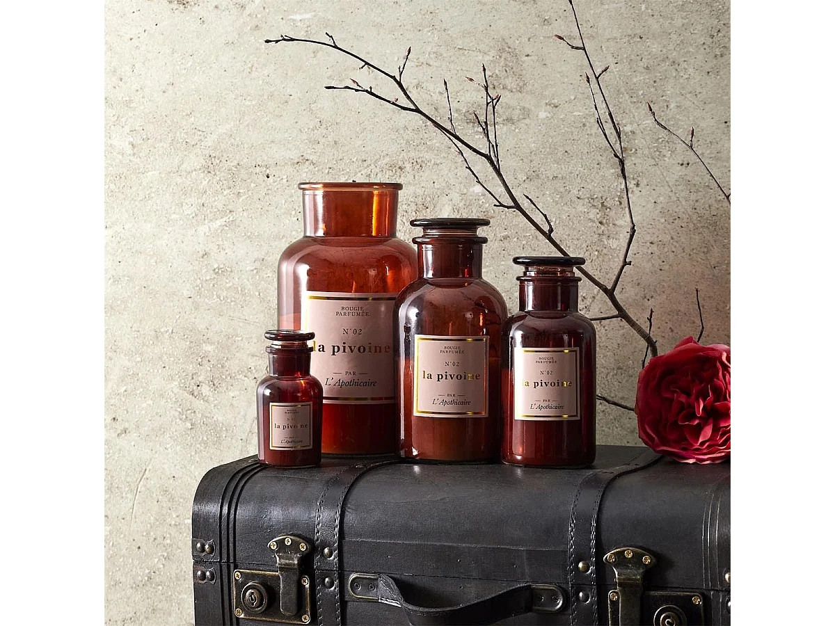 Bougie XXL en verre marron parfum pivoine (H25cm)