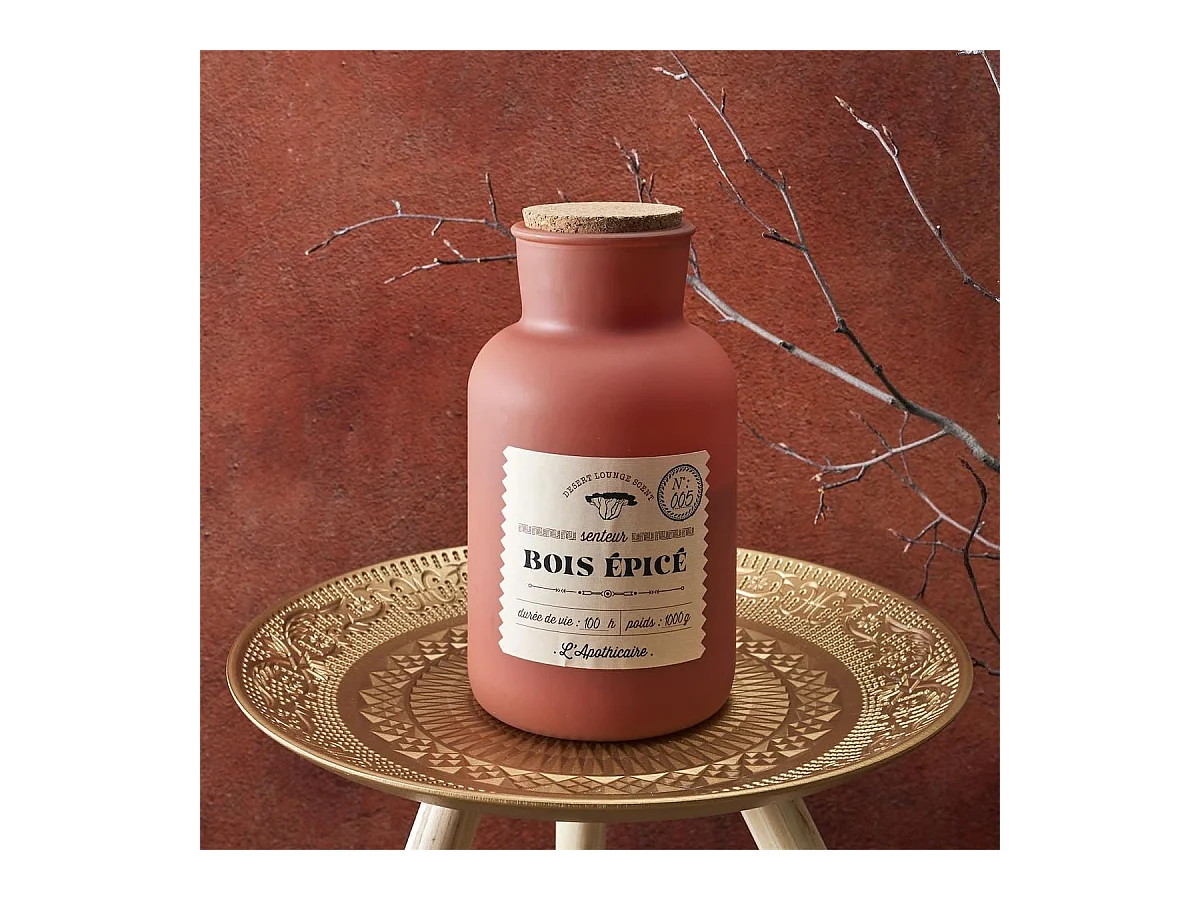 Bougie teracotta parfumée avec couvercle en liège (H27 cm) senteur bois épicé