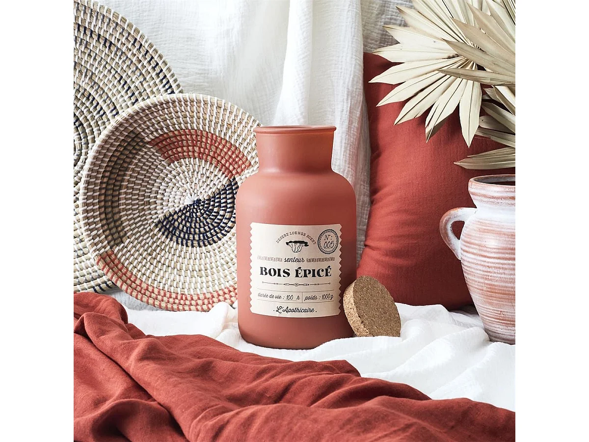 Bougie teracotta parfumée avec couvercle en liège (H27 cm) senteur bois épicé