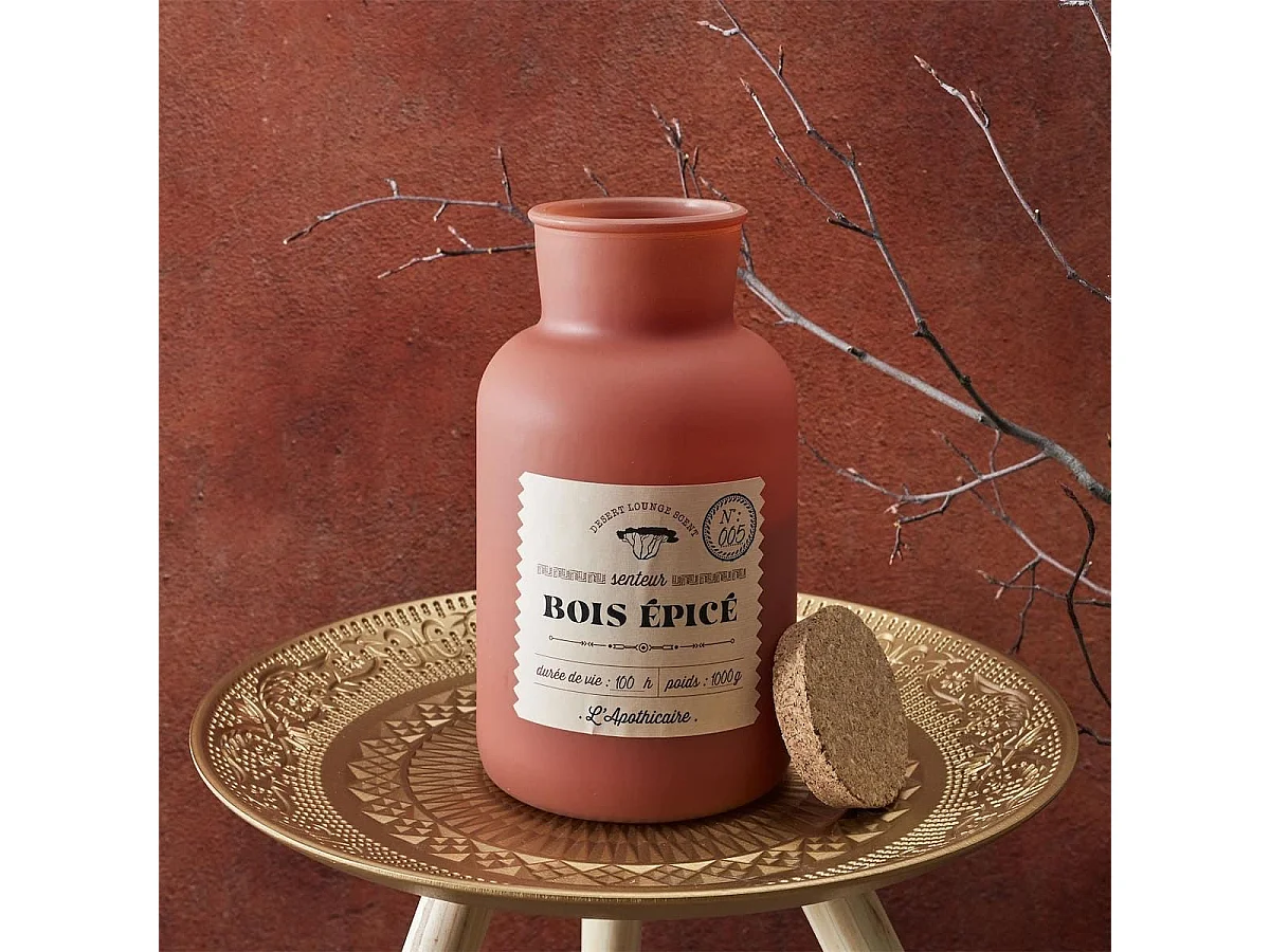 Bougie teracotta parfumée avec couvercle en liège (H27 cm) senteur bois épicé