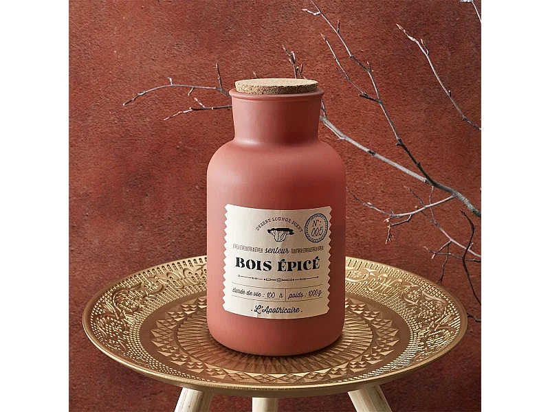 Bougie teracotta parfumée avec couvercle en liège (H27 cm) senteur bois épicé