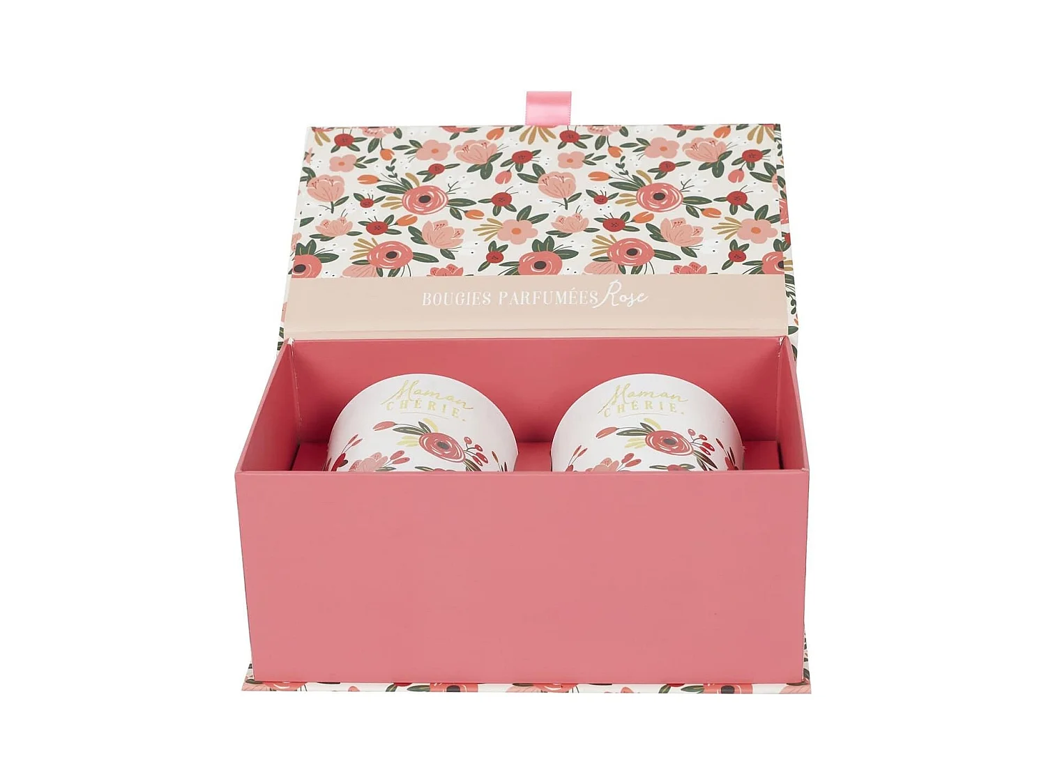Coffret de 2 bougies parfumées "Maman Chérie" aux parfums de rose