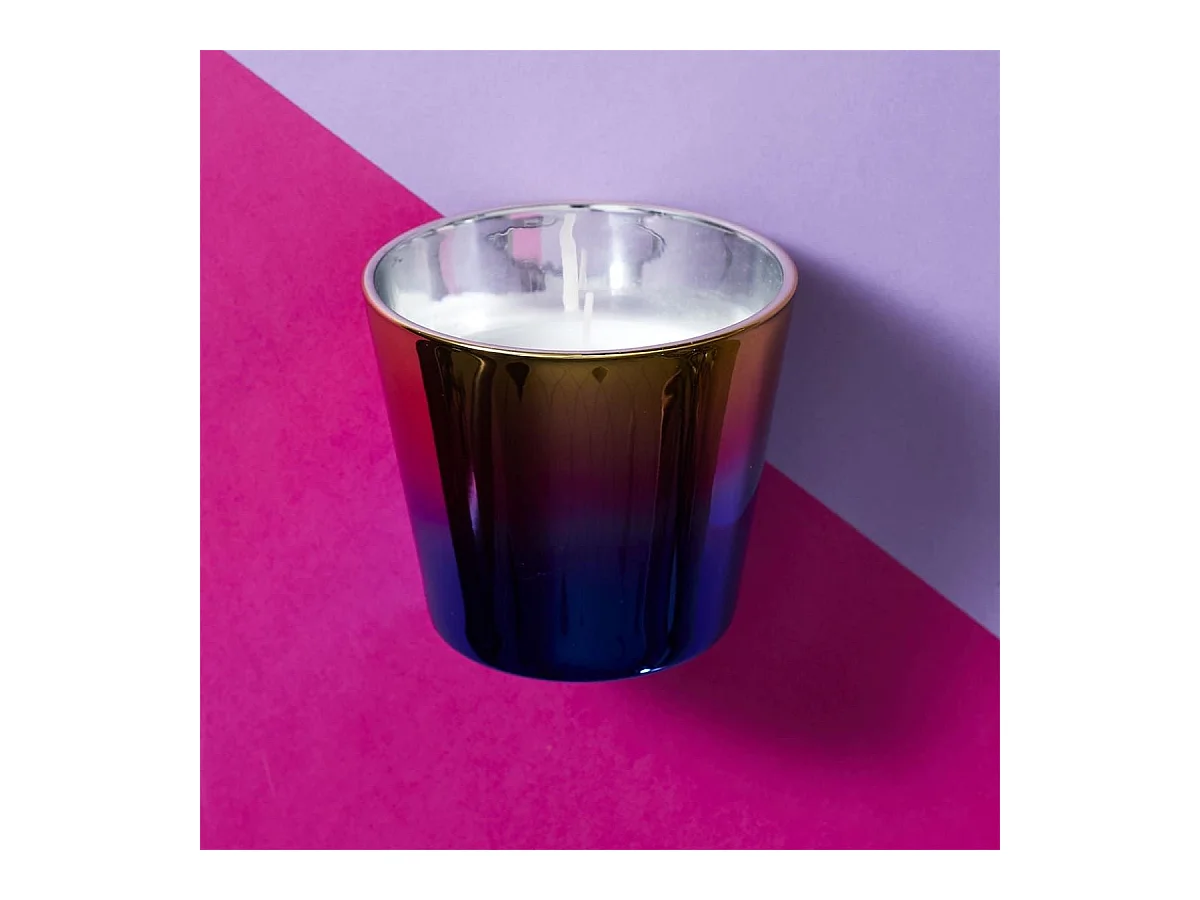 Bougie parfumée effet électroplagage multicolore (H8,3cm)senteur Rêve Poudré