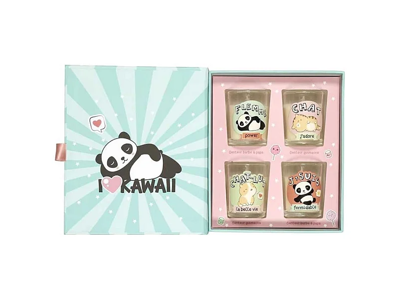 Coffret 4 bougies kawaii parfums guimauve et barbe à papa