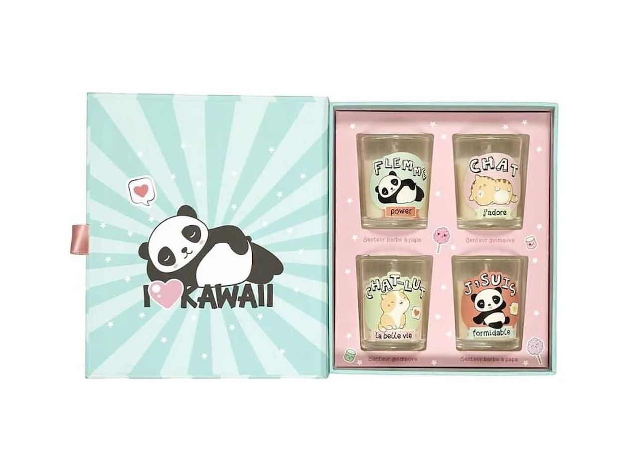 Coffret 4 bougies kawaii parfums guimauve et barbe à papa