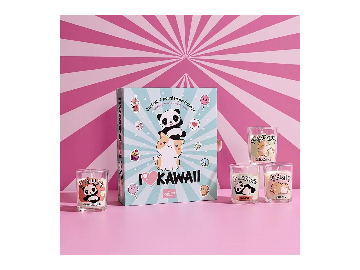 Coffret 4 bougies kawaii parfums guimauve et barbe à papa