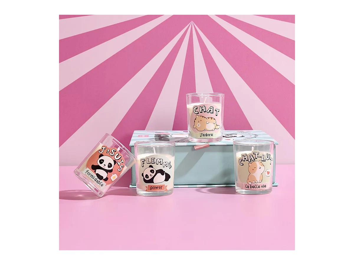 Coffret 4 bougies kawaii parfums guimauve et barbe à papa