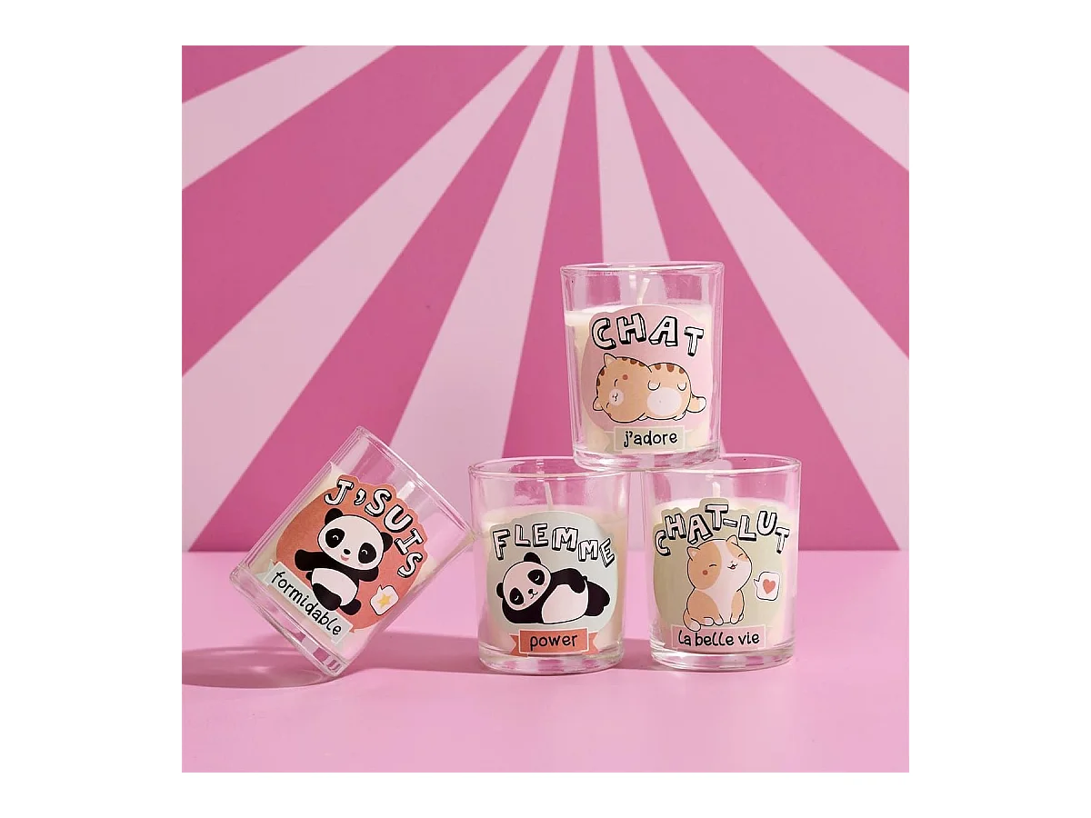 Coffret 4 bougies kawaii parfums guimauve et barbe à papa
