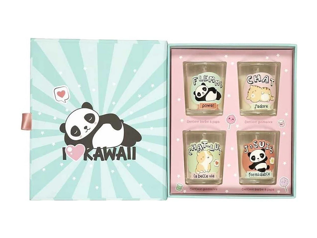 Coffret 4 bougies kawaii parfums guimauve et barbe à papa