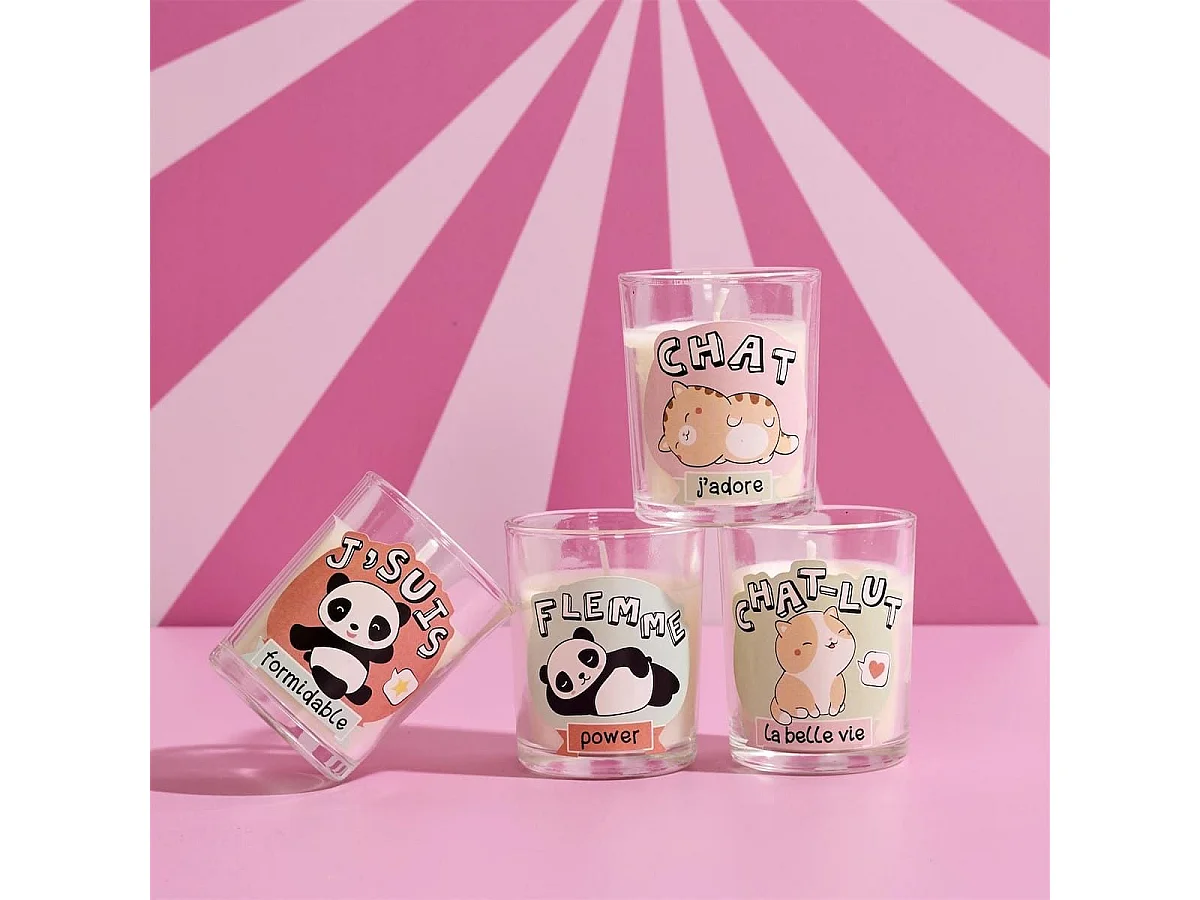 Coffret 4 bougies kawaii parfums guimauve et barbe à papa