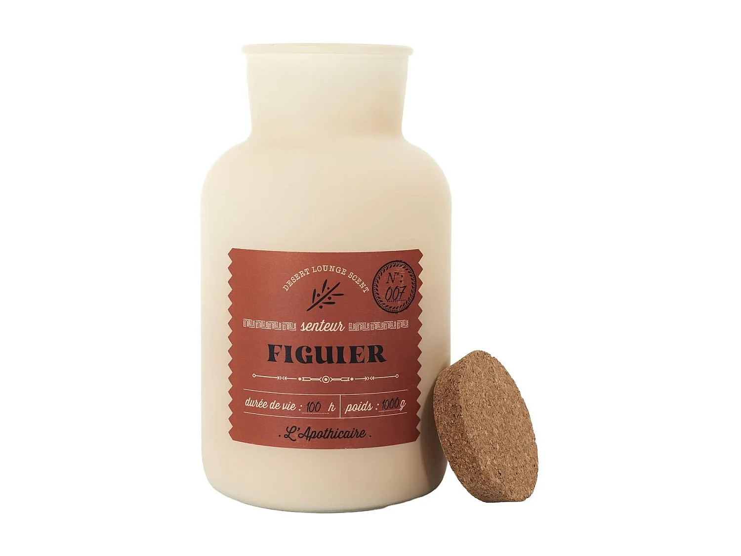 Bougie beige parfumée avec couvercle en liège (H27 cm) senteur figuier