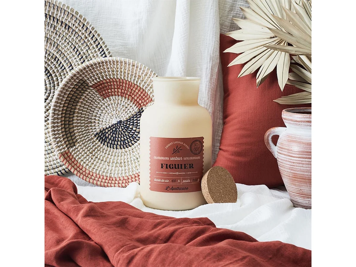 Bougie beige parfumée avec couvercle en liège (H27 cm) senteur figuier