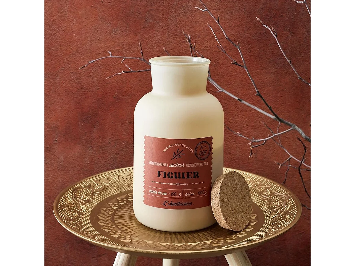 Bougie beige parfumée avec couvercle en liège (H27 cm) senteur figuier