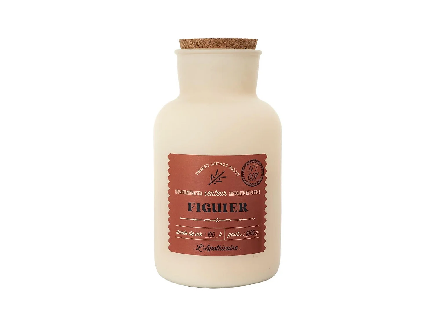 Bougie beige parfumée avec couvercle en liège (H27 cm) senteur figuier