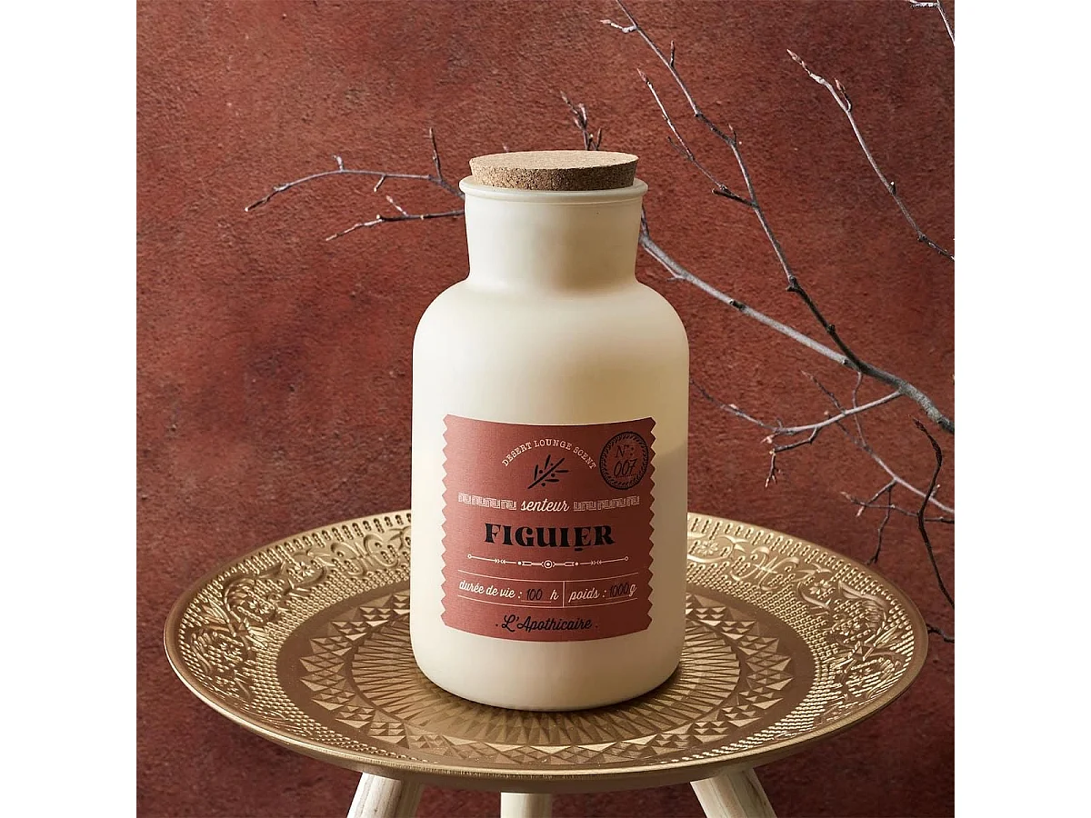Bougie beige parfumée avec couvercle en liège (H27 cm) senteur figuier