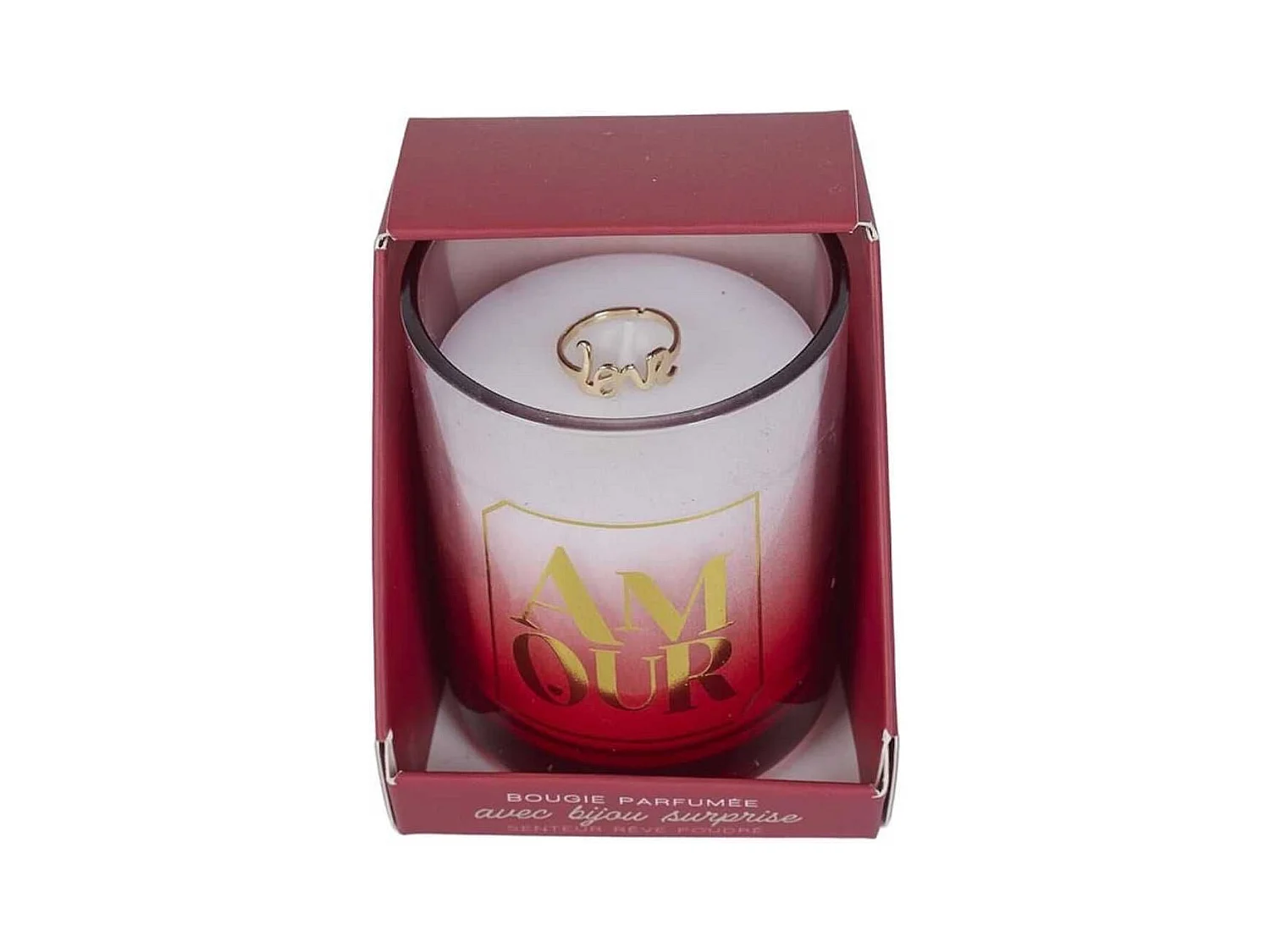 Bougie parfumée avec bague surprise (H8,4 cm) collection amour senteur rêve poudré