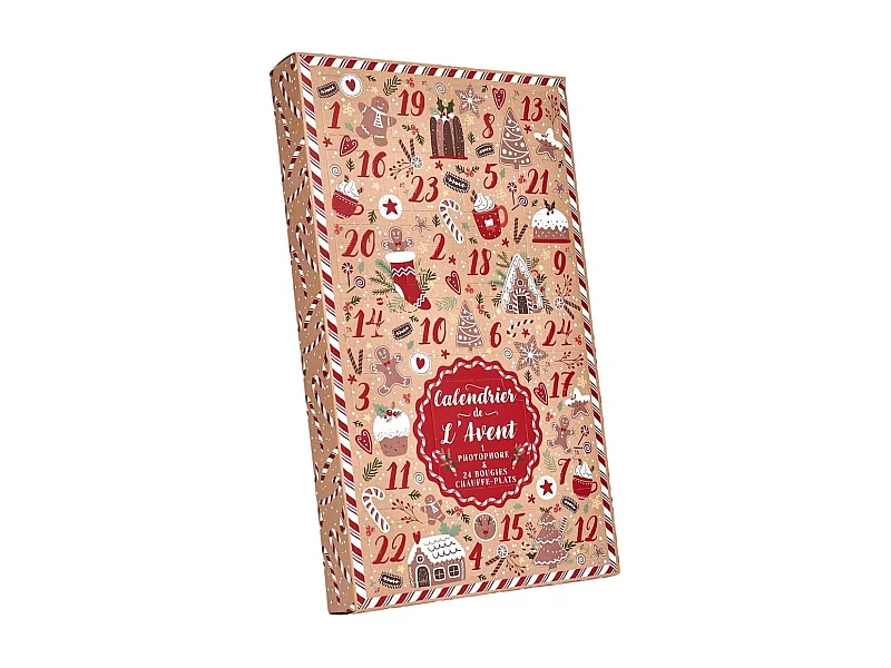 Calendrier de l'Avent Bougies Parfumées (3 parfums) avec Photophore en Verre Rouge