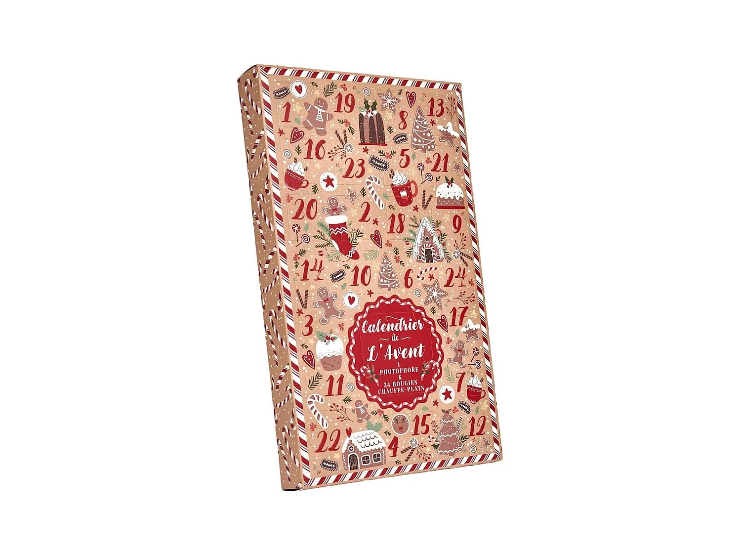 Calendrier de l'Avent Bougies Parfumées (3 parfums) avec Photophore en Verre Rouge