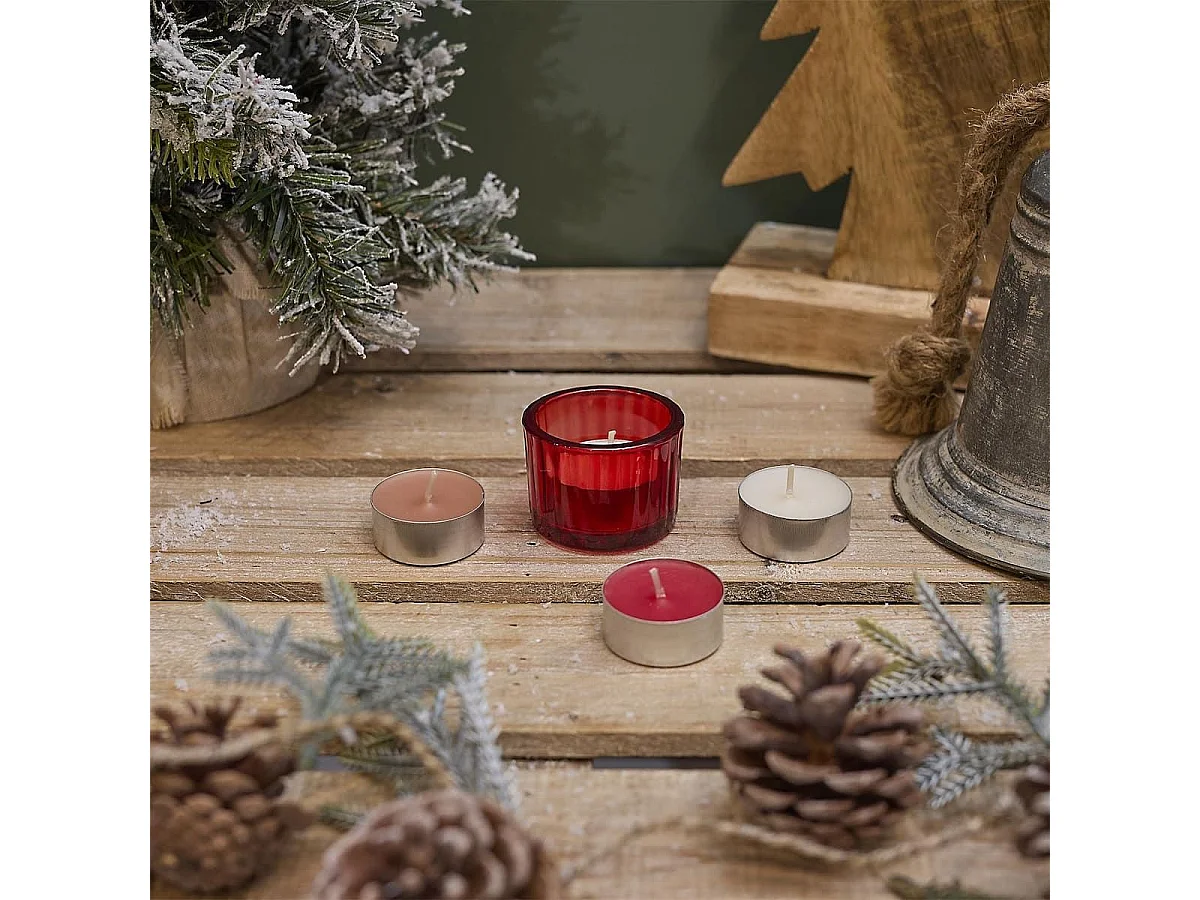 Calendrier de l'Avent Bougies Parfumées (3 parfums) avec Photophore en Verre Rouge