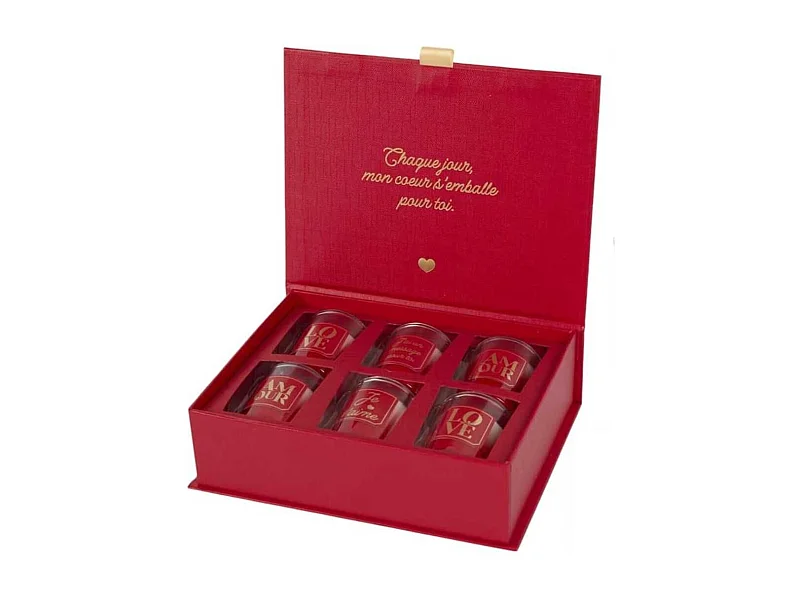 Coffret 6 bougies amour parfums musc blanc, orchidée blanche et rêve poudré