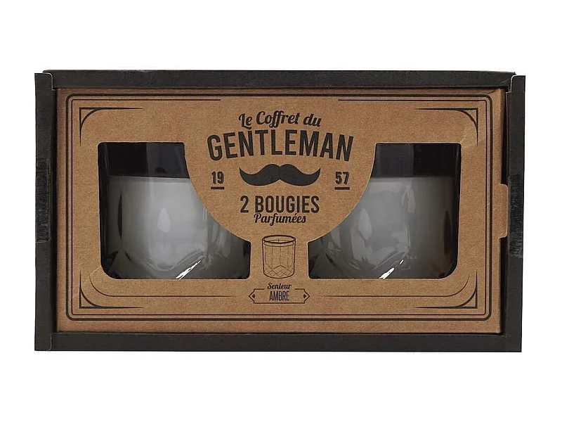 Coffret de 2 bougies parfumées en verre style whisky, parfum ambre