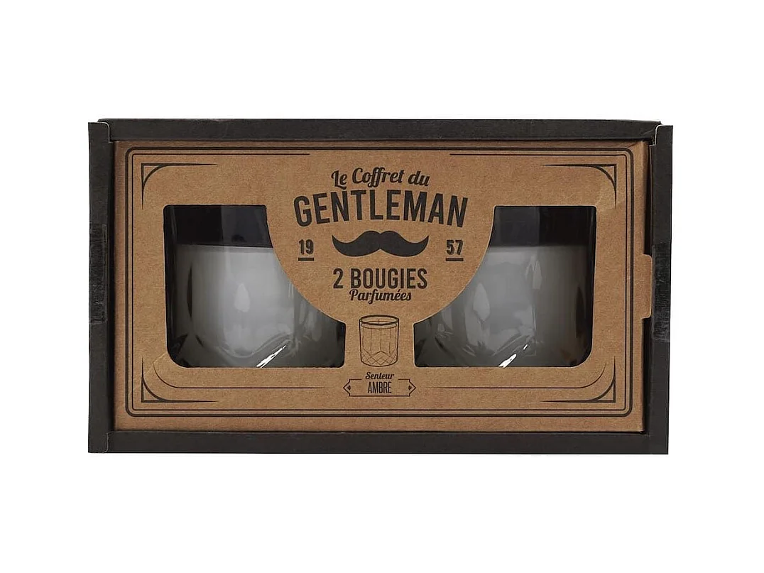 Coffret de 2 bougies parfumées en verre style whisky, parfum ambre
