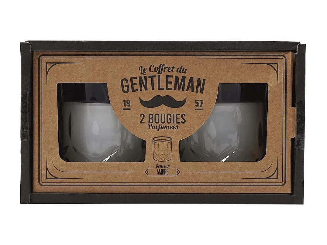Coffret de 2 bougies parfumées en verre style whisky, parfum ambre