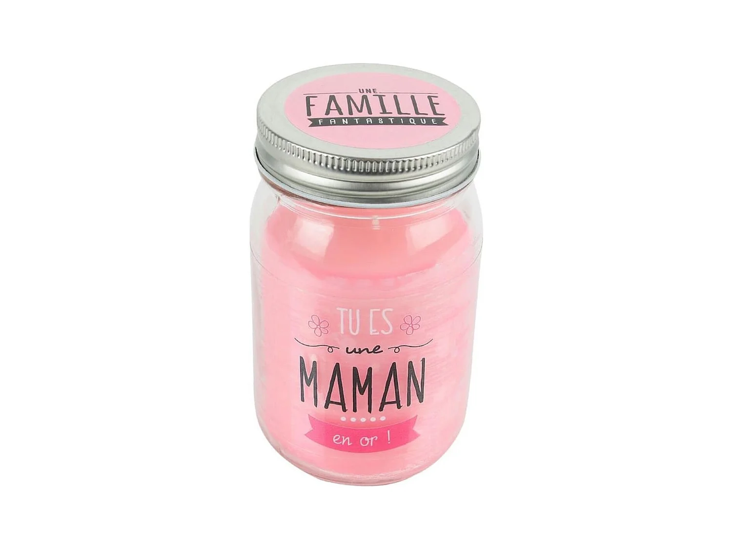 Bougie "maman" parfum fleur de printemps dans un bocal en verre avec couvercle (H13cm)