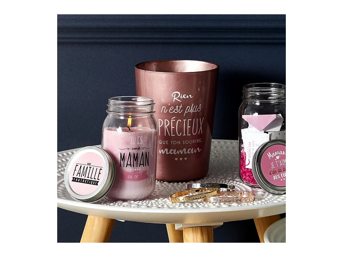 Bougie "maman" parfum fleur de printemps dans un bocal en verre avec couvercle (H13cm)