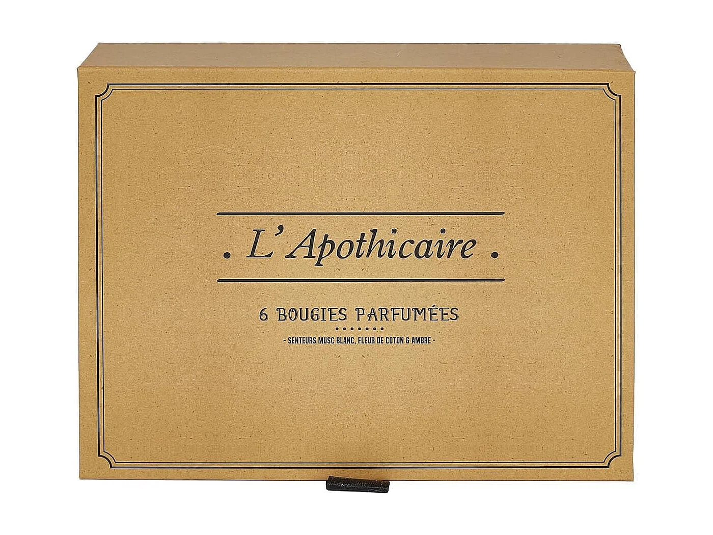 Coffret 6 bougies apothicaire parfums musc blanc, ambre et fleur de coton