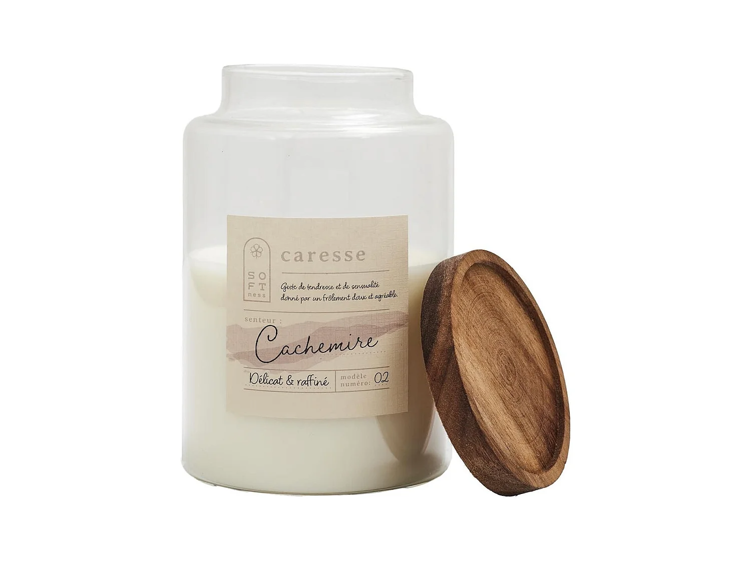 Bougie parfumée avec couvercle en acacia (H16,5 cm) senteur cachemire