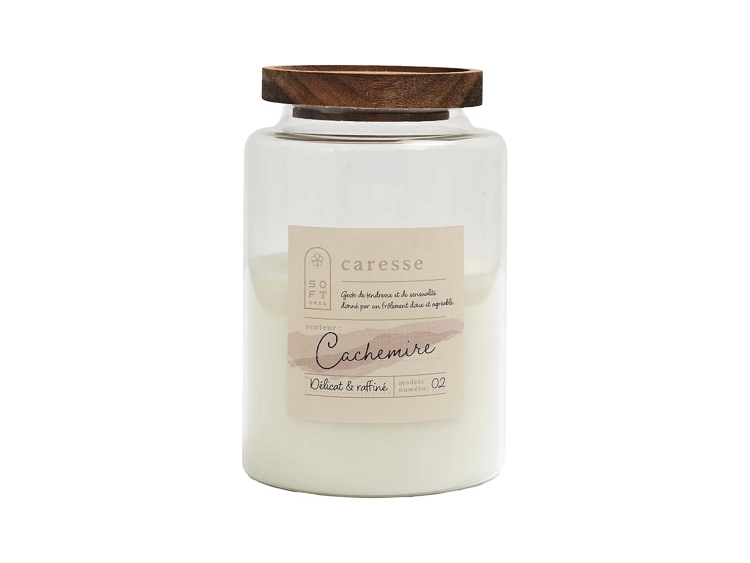 Bougie parfumée avec couvercle en acacia (H16,5 cm) senteur cachemire