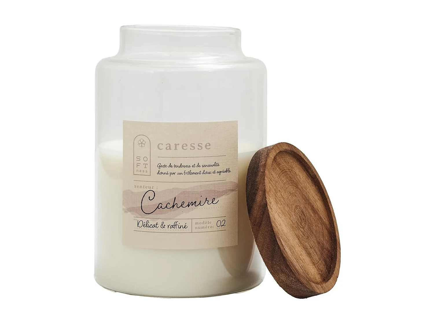 Bougie parfumée avec couvercle en acacia (H16,5 cm) senteur cachemire