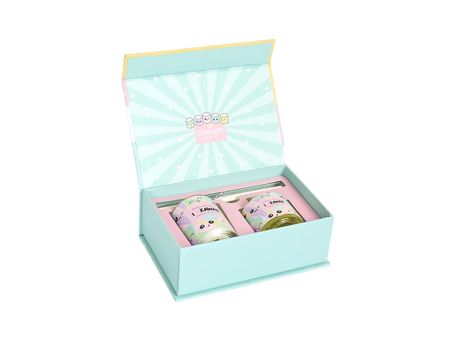 Coffret 1 bougie et un diffuseur d'ambiance kawaii parfums guimauve et vanille