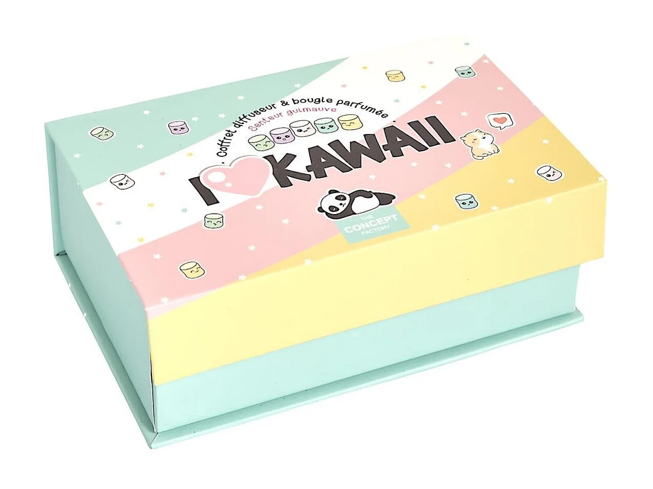 Coffret 1 bougie et un diffuseur d'ambiance kawaii parfums guimauve et vanille