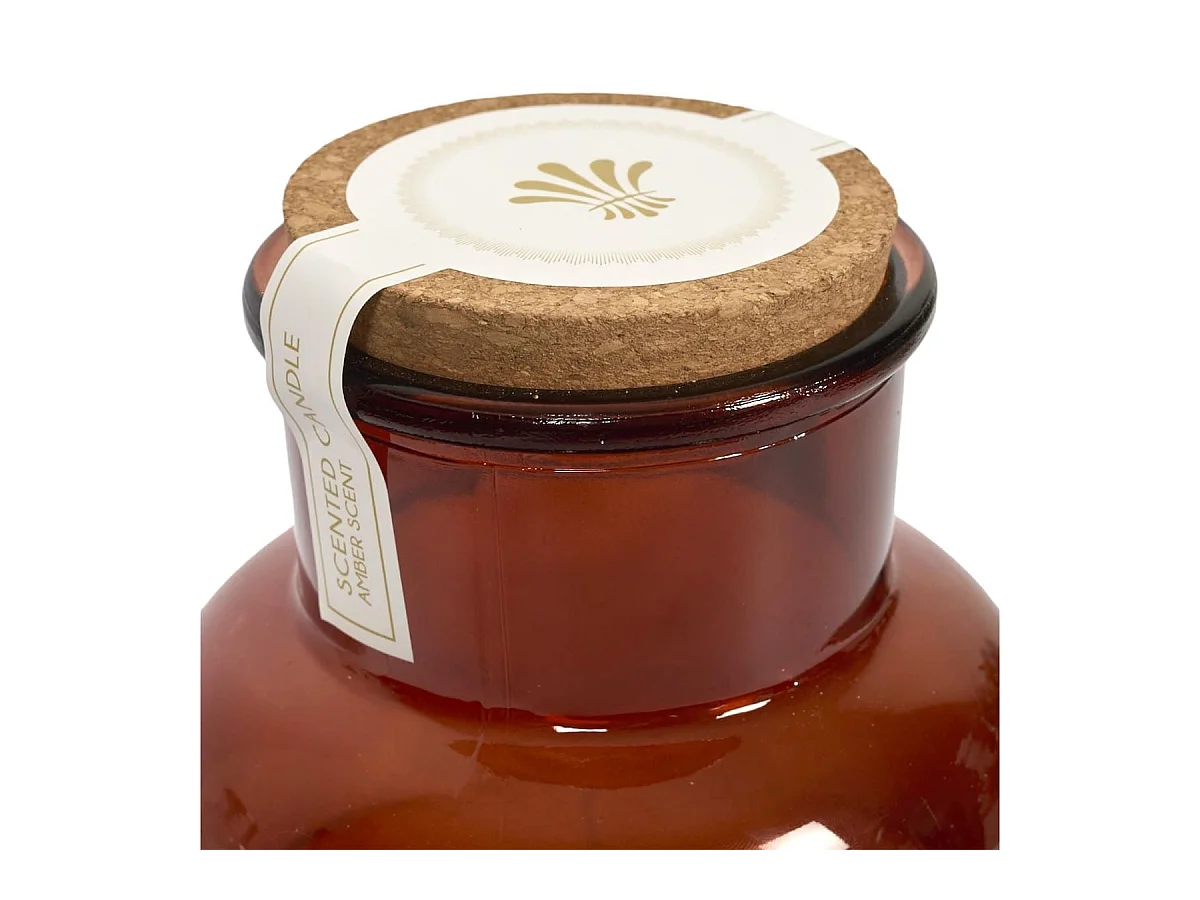 Bougie XXL en verre marron avec couvercle en liège senteur ambre (H25,5 cm)