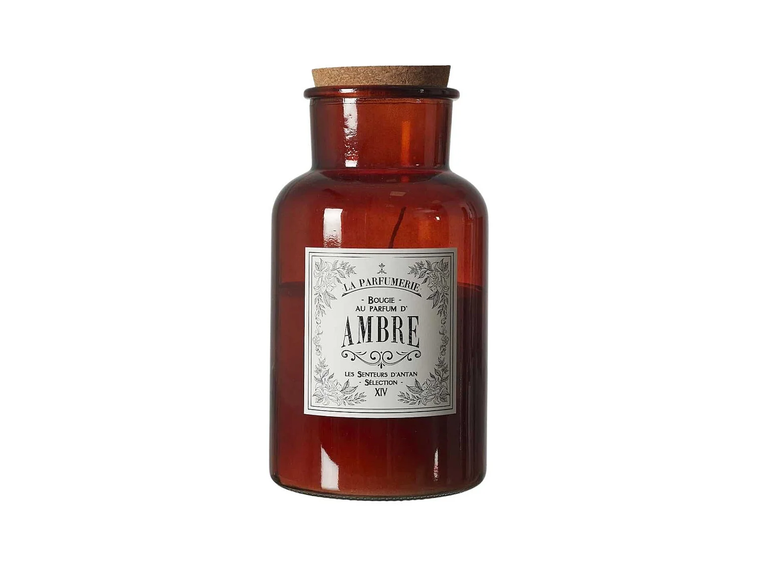 Bougie XXL en verre marron avec couvercle en liège senteur ambre (H25,5 cm)
