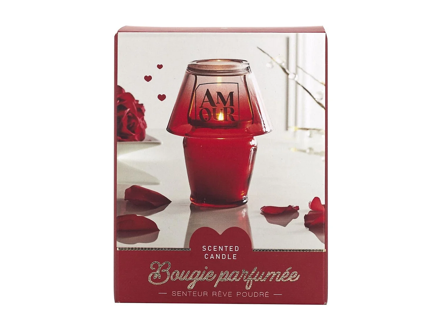 Bougie parfumée en forme de lampe d'amour (H12,5 cm) senteur rêve poudré