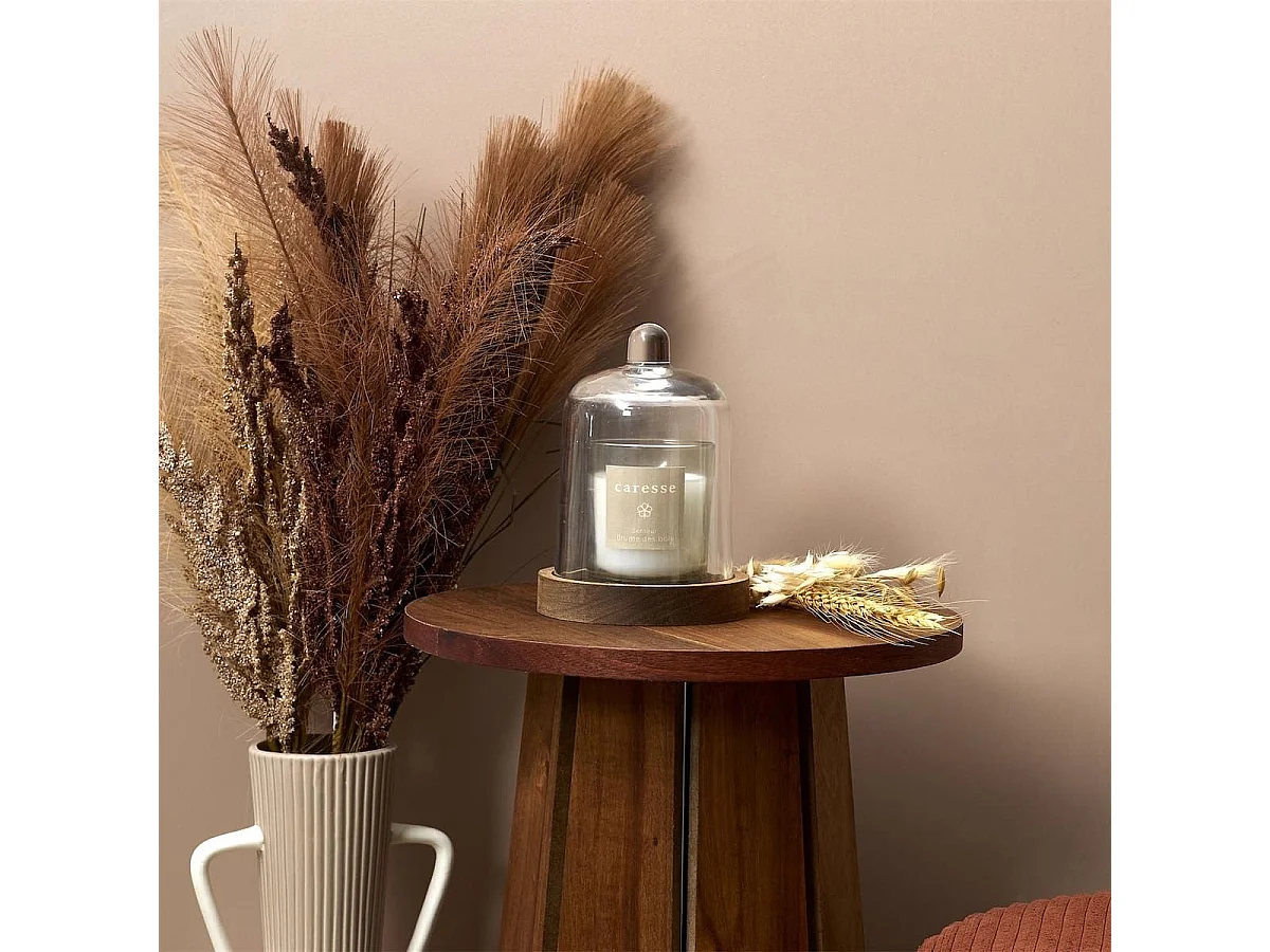 Bougie parfumée sous cloche (H15cm)senteur brume des bois