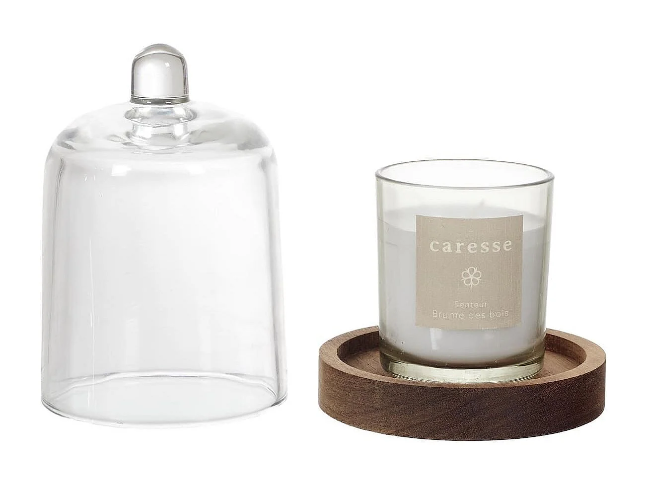 Bougie parfumée sous cloche (H15cm)senteur brume des bois