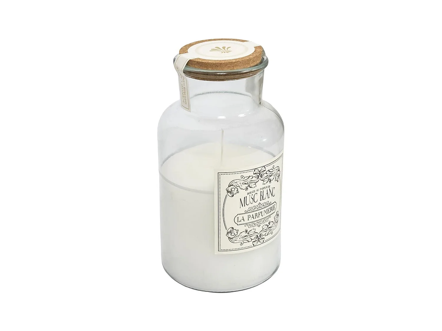 Bougie XXL en verre avec couvercle en liège senteur musc blanc (H25,5 cm)