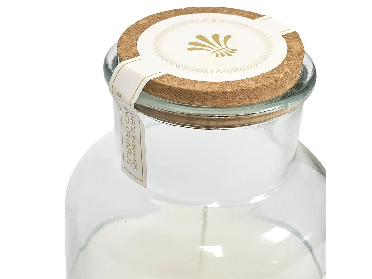 Bougie XXL en verre avec couvercle en liège senteur musc blanc (H25,5 cm)