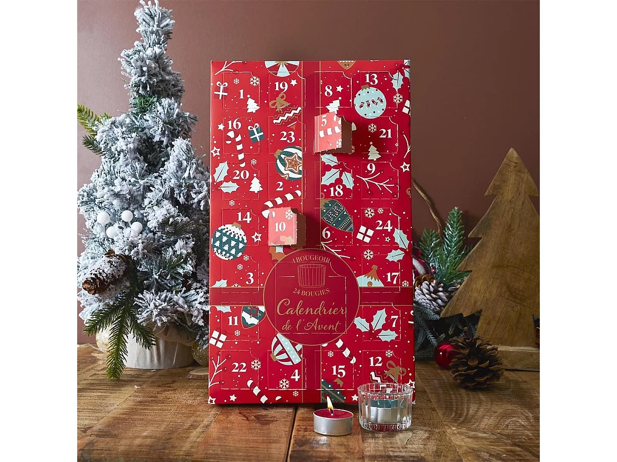 Calendrier de l'Avent Bougies Parfumées (3 parfums) avec Photophore en Verre